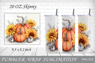 Pumpkin tumbler, Fall png 20 oz skinny, Autumn tumbler wrap Sublimation AnastasiyaArtDesign 