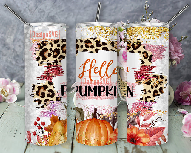 Pumpkin tumbler Png, Leopard Print tumbler, Glitter tumbler, Hello Pumpkin tumbler Sublimation Designs Downloads PNG, Skinny tumbler Fall tumbler Sublimation DesignSVG 
