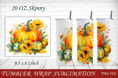 Pumpkin tumbler wrap, Fall 20 oz tumbler, Autumn sunflower png Sublimation AnastasiyaArtDesign 