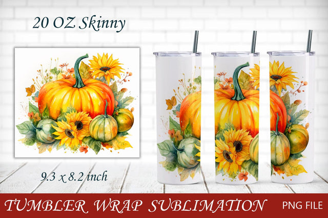 Pumpkin tumbler wrap, Fall 20 oz tumbler, Autumn sunflower png Sublimation AnastasiyaArtDesign 