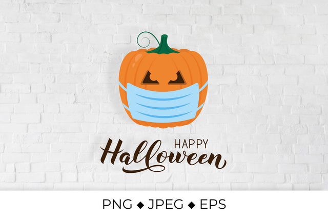 Pumpkin wearing face mask. Coronavirus Covid-19 Halloween Sublimation LaBelezoka 