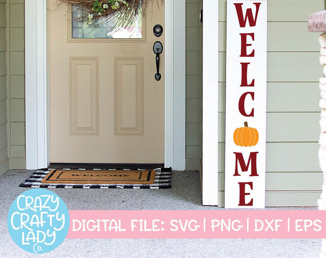 Pumpkin Welcome | Porch Sign SVG Cut File SVG Crazy Crafty Lady Co. 