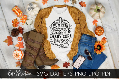 Pumpkin Wishes And Candy Corn Kisses SVG for Cricut Silhouette, Sublimation Design SVG Funny Halloween cutting file SVG RoseMartiniDesigns 