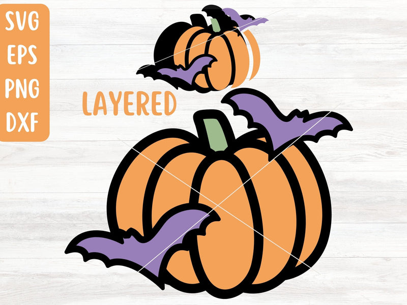 Pumpkin with Bats SVG Layered Cut File for Cricut or Silhouette SVG Apple Grove Designs 