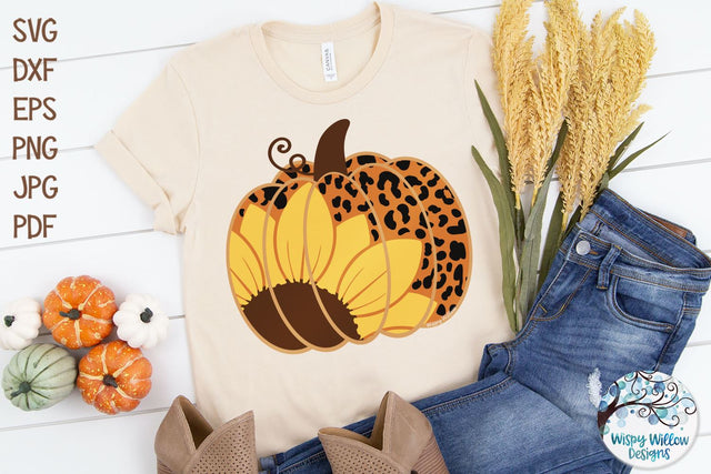 Pumpkin with Sunflower and Leopard Print SVG SVG Wispy Willow Designs 