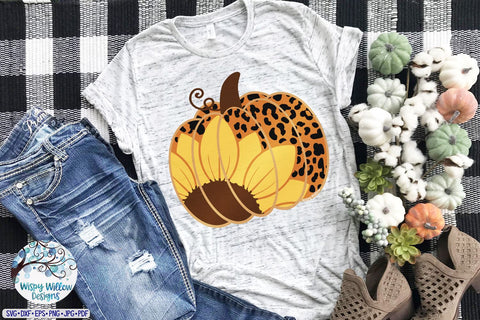 Pumpkin with Sunflower and Leopard Print SVG SVG Wispy Willow Designs 