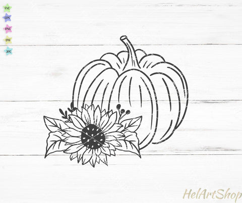 Pumpkin with Sunflower svg, Floral pumpkin svg, Thanksgiving SVG _HelArtShop_ 
