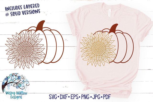 Pumpkin with Sunflower SVG SVG Wispy Willow Designs 