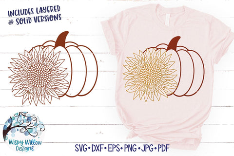 Pumpkin with Sunflower SVG SVG Wispy Willow Designs 