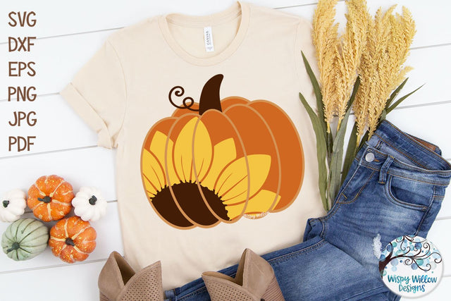 Pumpkin with Sunflower SVG SVG Wispy Willow Designs 