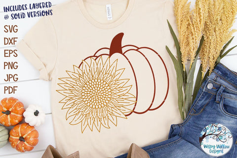 Pumpkin with Sunflower SVG SVG Wispy Willow Designs 