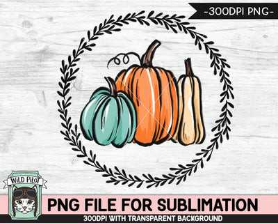 Pumpkin Wreath SUBLIMATION design PNG, Pumpkin png file, Pumpkin png download, Fall png, Autumn png, Halloween png, Thanksgiving png, Aqua Pumpkin png, Gourd png Sublimation Wild Pilot 