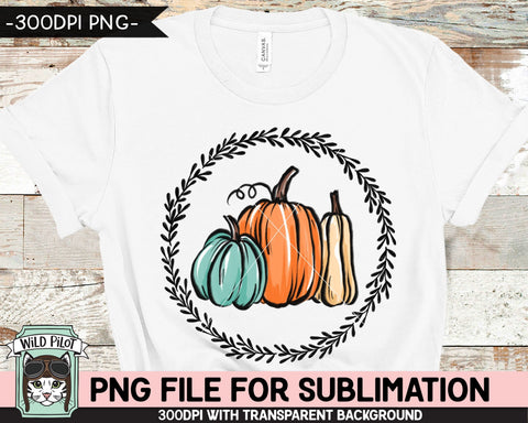 Pumpkin Wreath SUBLIMATION design PNG, Pumpkin png file, Pumpkin png download, Fall png, Autumn png, Halloween png, Thanksgiving png, Aqua Pumpkin png, Gourd png Sublimation Wild Pilot 