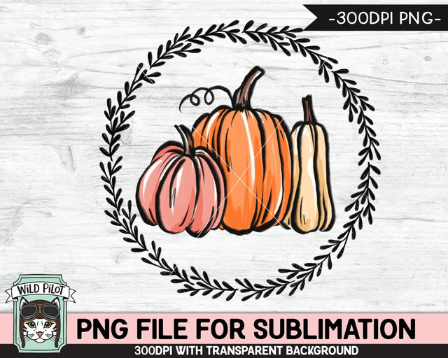 Pumpkin Wreath SUBLIMATION design PNG, Pumpkin png file, Pumpkin png download, Fall PNG, Autumn PNG, Halloween PNG, Thanksgiving PNG, Pink Pumpkin PNG, Gourd PNG Sublimation Wild Pilot 