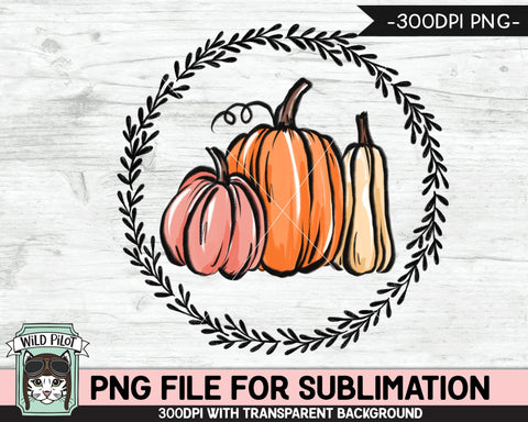 Pumpkin Wreath SUBLIMATION design PNG, Pumpkin png file, Pumpkin png download, Fall PNG, Autumn PNG, Halloween PNG, Thanksgiving PNG, Pink Pumpkin PNG, Gourd PNG Sublimation Wild Pilot 