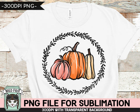 Pumpkin Wreath SUBLIMATION design PNG, Pumpkin png file, Pumpkin png download, Fall PNG, Autumn PNG, Halloween PNG, Thanksgiving PNG, Pink Pumpkin PNG, Gourd PNG Sublimation Wild Pilot 