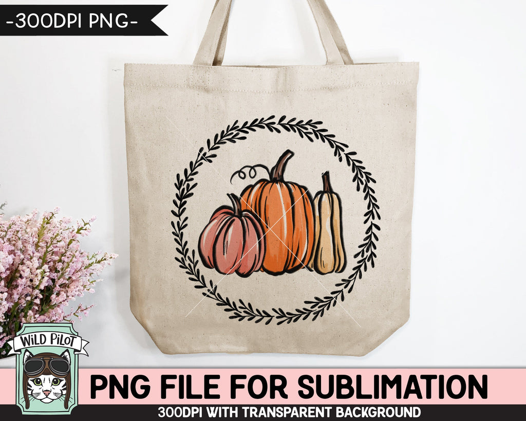 Pumpkin Wreath SUBLIMATION design PNG, Pumpkin png file, Pumpkin png ...