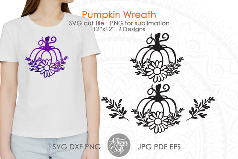 Pumpkin wreath SVG with sunflower and fall leaves SVG Artisan Craft SVG 
