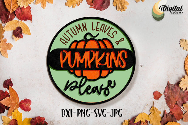 Pumpkin&Autumn Leaves | Inspiring Round Autumn Sign | WELCOME HALLOWEEN&FALL SVG Evgenyia Guschina 