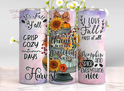 Pumpkins 20 oz skinny tumbler sublimation design Love fall most of all Autumn Thanksgiving digital PNG Straight wrap Waterslide download Sublimation WillowSageDesign 