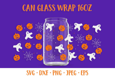 Pumpkins and Ghosts Can Glass Wrap SVG. Halloween Glass Can SVG LaBelezoka 