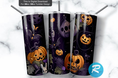 Pumpkins Bats and Spiderweb 20 oz / 30 oz Tumbler PNG Sublimation Regulrcrative 