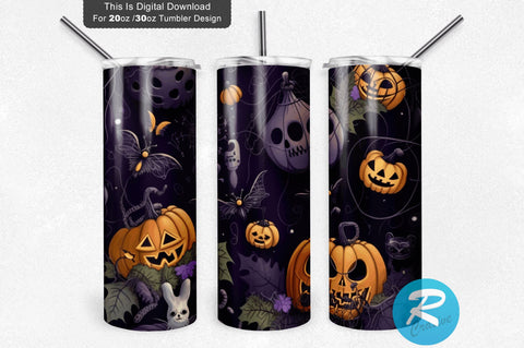 Pumpkins Bats and Spiderweb 20 oz / 30 oz Tumbler PNG Sublimation Regulrcrative 
