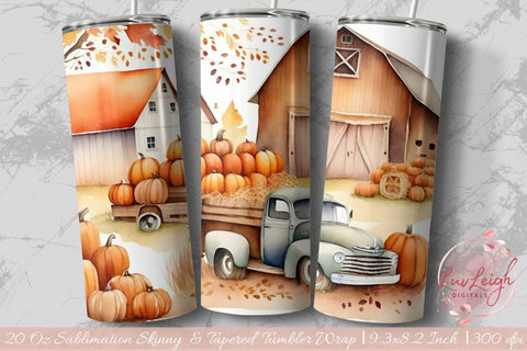 Pumpkins vintage truck tumbler wrap Sublimation Luvleigh Digitals 