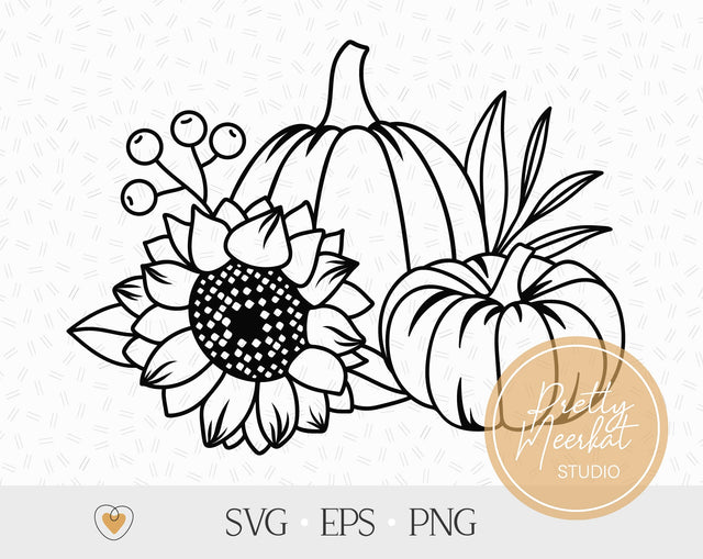 Pumpkins with sunflower svg, Thanksgiving svg, Fall composition png SVG Pretty Meerkat 