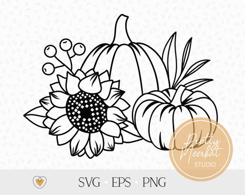 Pumpkins with sunflower svg, Thanksgiving svg, Fall composition png SVG Pretty Meerkat 
