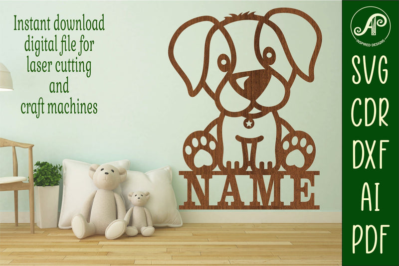 Puppy dog Name sign svg laser cut template, wall art SVG APInspireddesigns 