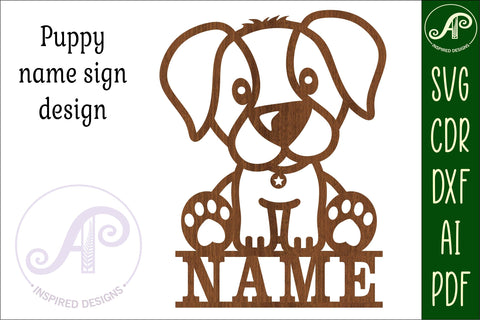 Puppy dog Name sign svg laser cut template, wall art SVG APInspireddesigns 
