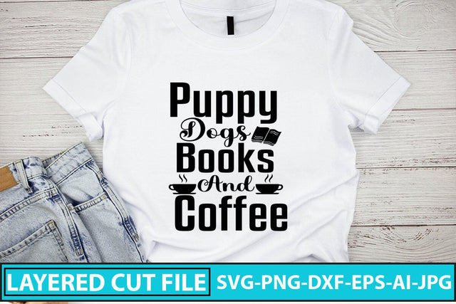 Puppy Dogs Books And Coffee SVG Design SVG Syaman 