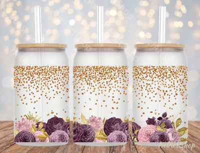 Purple And Pink Bouquets 16oz Libbey Glass Can PNG Sublimation _HelArtShop_ 
