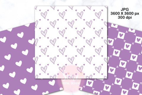 Purple and White Valentines Digital Papers Backgrounds Set Digital Pattern SineDigitalDesign 