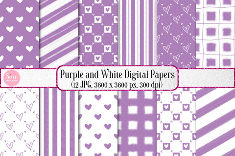 Purple and White Valentines Digital Papers Backgrounds Set Digital Pattern SineDigitalDesign 