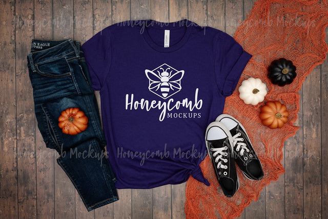 Purple Bella Canvas 3001 Mockup, Halloween Mockup, Women's Purple T-Shirt Mockup Mock Up Photo Honeycomb Mockups 
