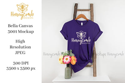 Purple Bella Canvas 3001 Mockup, Hanging Ladder Mockup, Women's T-Shirt Mockup Mock Up Photo Honeycomb Mockups 