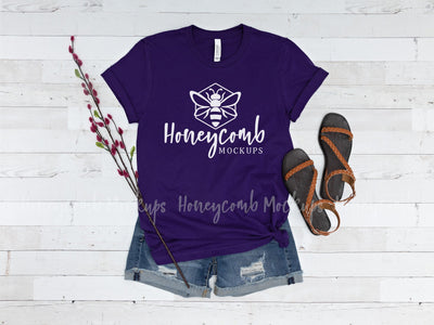Purple Bella Canvas 3001 Mockup, Purple T-Shirt Mockup Mock Up Photo Honeycomb Mockups 