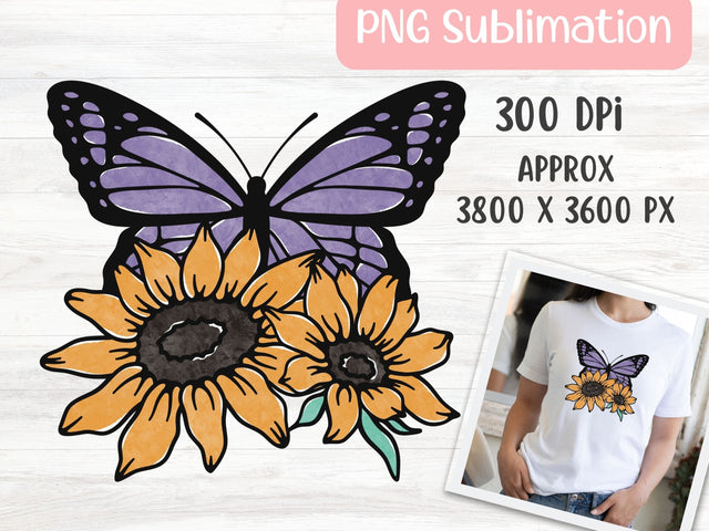 Purple Butterfly PNG Transparent, Sunflower Butterfly PNG for Print, Butterfly Clipart for Sublimation Sublimation Apple Grove Designs 