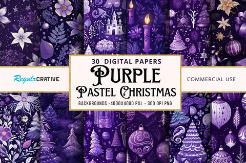 Purple Christmas Backgrounds Bundle Sublimation Regulrcrative 