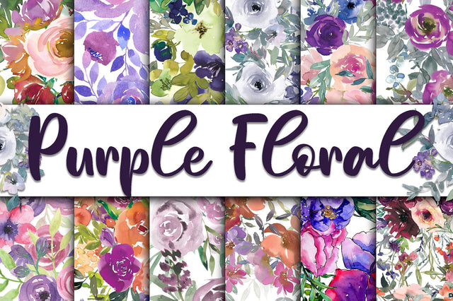 Purple Floral Digital Papers Digital Pattern Old Market 