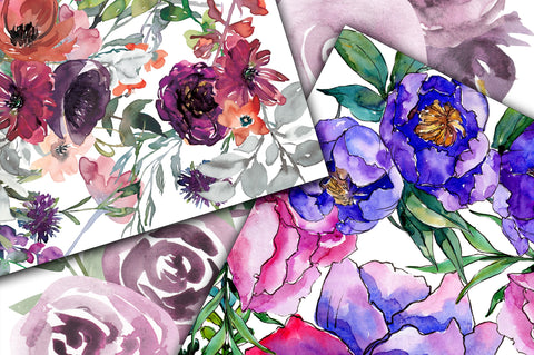 Purple Floral Digital Papers Digital Pattern Old Market 