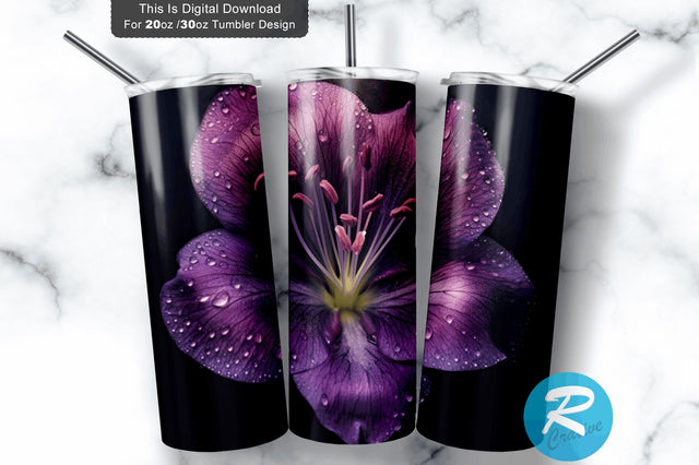 Purple Floral Flower 20 oz / 30 oz Tumbler PNG Sublimation Regulrcrative 