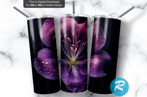 Purple Floral Flower 20 oz / 30 oz Tumbler PNG Sublimation Regulrcrative 