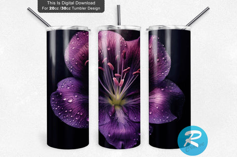 Purple Floral Flower 20 oz / 30 oz Tumbler PNG Sublimation Regulrcrative 