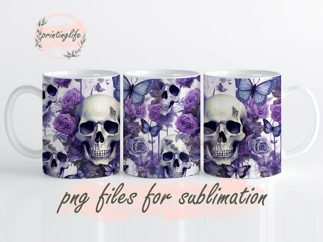 Purple Floral Skulls Halloween Sublimation Design Digital Download PNG Instant Sublimation PrintingLife 