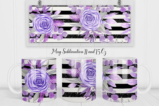 Purple Flower Mug Sublimation Sublimation WatercolorColorDream 