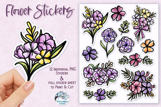 Purple Flower Stickers PNG Sublimation Wispy Willow Designs 