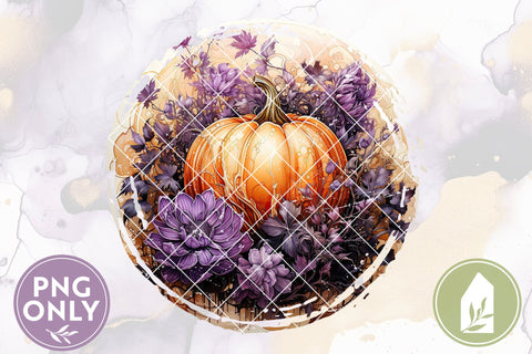 Purple flowers and Pumpkin Fall Shirt Sublimation Design Sublimation LilleJuniper 